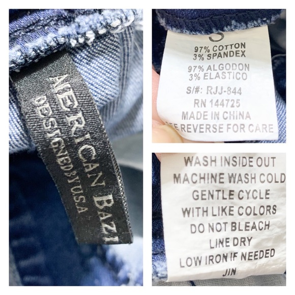 (S) AMERICAN BAZI Moto Style Distressed Denim Joggers with Zipper Knee Detailing - Picture 7 of 11